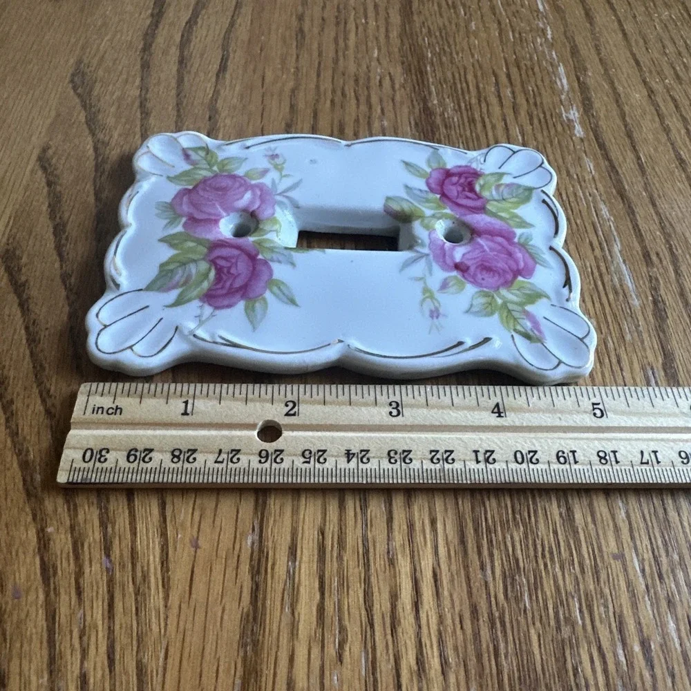 Porcelain Floral Rose Single Toggle Light Switch Plate - Pink